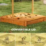 Outsunny Wooden Kids Sandbox with Adjustable Canopy and Foldable Bench Seats Brown Blue and White - Image 6