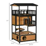 Wooden Outdoor Cat House, Feral Cat Shelter Kitten Tree with Asphalt Roof, Escape Doors, Condo, Jumping Platform, Yellow - Image 3