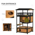 Wooden Outdoor Cat House, Feral Cat Shelter Kitten Tree with Asphalt Roof, Escape Doors, Condo, Jumping Platform, Yellow - Image 5