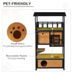 Wooden Outdoor Cat House, Feral Cat Shelter Kitten Tree with Asphalt Roof, Escape Doors, Condo, Jumping Platform, Yellow - Image 7