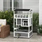 Wooden Outdoor Cat House with Asphalt Roof, Escape Doors, Condo, Jumping Platform, Light Gray - Image 2
