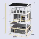 Wooden Outdoor Cat House with Asphalt Roof, Escape Doors, Condo, Jumping Platform, Light Gray - Image 3
