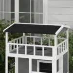 Wooden Outdoor Cat House with Asphalt Roof, Escape Doors, Condo, Jumping Platform, Light Gray - Image 8