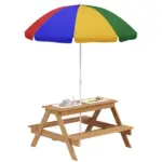 Wooden Outdoor Kids Picnic Table with Removable Umbrella, Children Sand and Water Activity Table for Patio, Mixed Color - Image 11