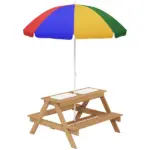 Wooden Outdoor Kids Picnic Table with Removable Umbrella, Children Sand and Water Activity Table for Patio, Mixed Color - Image 12