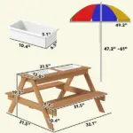 Wooden Outdoor Kids Picnic Table with Removable Umbrella, Children Sand and Water Activity Table for Patio, Mixed Color - Image 3