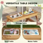 Wooden Outdoor Kids Picnic Table with Removable Umbrella, Children Sand and Water Activity Table for Patio, Mixed Color - Image 4