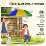 Wooden Outdoor Kids Picnic Table with Removable Umbrella, Children Sand and Water Activity Table for Patio, Mixed Color - Image 6
