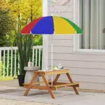Wooden Outdoor Kids Picnic Table with Removable Umbrella, Children Sand and Water Activity Table for Patio, Mixed Color - Image 7