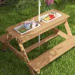 Wooden Outdoor Kids Picnic Table with Removable Umbrella, Children Sand and Water Activity Table for Patio, Mixed Color - Image 8