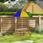 Wooden Outdoor Kids Picnic Table with Removable Umbrella, Children Sand and Water Activity Table for Patio, Mixed Color - Image 10