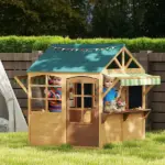 Wooden Outdoor Playhouse, Foldable Kids Cottage with Windows, Working Door, Snack Bars, Waterproof Covers, for 3-8 Years - Image 2