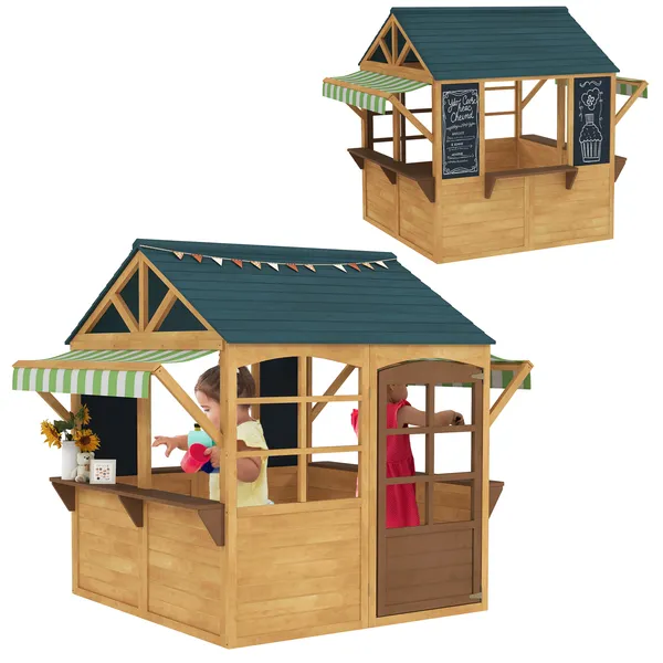 Wooden Outdoor Playhouse, Foldable Kids Cottage with Windows, Working Door, Snack Bars, Waterproof Covers, for 3-8 Years - Image 11