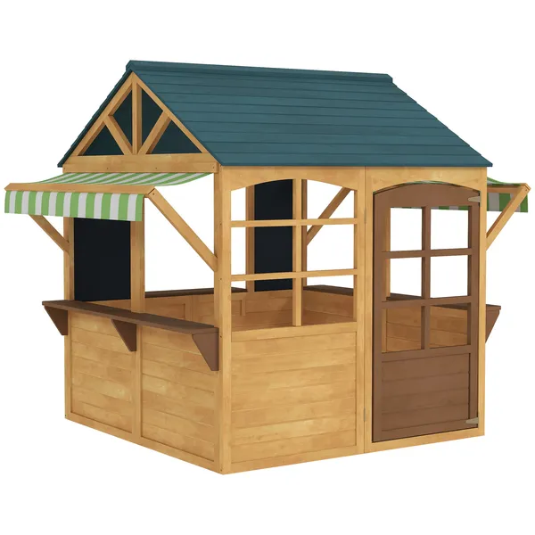 Wooden Outdoor Playhouse, Foldable Kids Cottage with Windows, Working Door, Snack Bars, Waterproof Covers, for 3-8 Years - Image 12