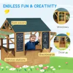 Wooden Outdoor Playhouse, Foldable Kids Cottage with Windows, Working Door, Snack Bars, Waterproof Covers, for 3-8 Years - Image 6
