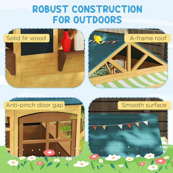 Wooden Outdoor Playhouse, Foldable Kids Cottage with Windows, Working Door, Snack Bars, Waterproof Covers, for 3-8 Years - Image 7