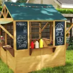 Wooden Outdoor Playhouse, Foldable Kids Cottage with Windows, Working Door, Snack Bars, Waterproof Covers, for 3-8 Years - Image 9