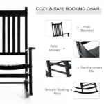 Outsunny Wooden Outdoor Rocking Chair with Armrests, High Back for Garden, Patio, Balcony, Porch, Black - Image 4