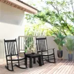 Outsunny Wooden Outdoor Rocking Chair with Armrests, High Back for Garden, Patio, Balcony, Porch, Black - Image 7