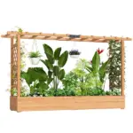 Wooden Planter Box with Trellis, Hanging Roof and Drainage Holes for Climbing Plants, Vegetables, Herbs and Flowers - Image 11