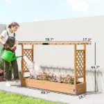 Wooden Planter Box with Trellis, Hanging Roof and Drainage Holes for Climbing Plants, Vegetables, Herbs and Flowers - Image 3