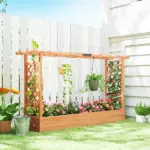Wooden Planter Box with Trellis, Hanging Roof and Drainage Holes for Climbing Plants, Vegetables, Herbs and Flowers - Image 10