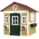 Outsunny Wooden Playhouse for Kids Outdoor, Doors, Windows, Planter Pots, Beige, Toddlers 3-8 Years - Image 11