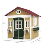 Outsunny Wooden Playhouse for Kids Outdoor, Doors, Windows, Planter Pots, Beige, Toddlers 3-8 Years - Image 3