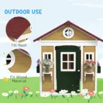 Outsunny Wooden Playhouse for Kids Outdoor, Doors, Windows, Planter Pots, Beige, Toddlers 3-8 Years - Image 5