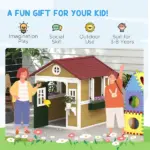 Outsunny Wooden Playhouse for Kids Outdoor, Doors, Windows, Planter Pots, Beige, Toddlers 3-8 Years - Image 6