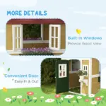 Outsunny Wooden Playhouse for Kids Outdoor, Doors, Windows, Planter Pots, Beige, Toddlers 3-8 Years - Image 7