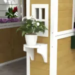 Outsunny Wooden Playhouse for Kids Outdoor, Doors, Windows, Planter Pots, Beige, Toddlers 3-8 Years - Image 9