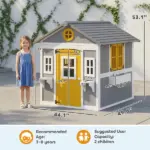 Outsunny Wooden Playhouse for Kids Outdoor with Doors, Windows, Planter Pots and Boxes for Toddlers 3-8 Years, Gray - Image 2