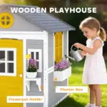 Outsunny Wooden Playhouse for Kids Outdoor with Doors, Windows, Planter Pots and Boxes for Toddlers 3-8 Years, Gray - Image 3