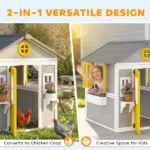 Outsunny Wooden Playhouse for Kids Outdoor with Doors, Windows, Planter Pots and Boxes for Toddlers 3-8 Years, Gray - Image 4