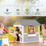 Outsunny Wooden Playhouse for Kids Outdoor with Doors, Windows, Planter Pots and Boxes for Toddlers 3-8 Years, Gray - Image 6