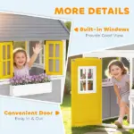 Outsunny Wooden Playhouse for Kids Outdoor with Doors, Windows, Planter Pots and Boxes for Toddlers 3-8 Years, Gray - Image 7