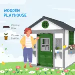 Outsunny Wooden Playhouse for Kids Outdoor with Doors, Windows, Planter Pots and Boxes for Toddlers 3-8 Years, White - Image 4