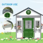 Outsunny Wooden Playhouse for Kids Outdoor with Doors, Windows, Planter Pots and Boxes for Toddlers 3-8 Years, White - Image 5