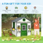 Outsunny Wooden Playhouse for Kids Outdoor with Doors, Windows, Planter Pots and Boxes for Toddlers 3-8 Years, White - Image 6