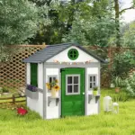 Outsunny Wooden Playhouse for Kids Outdoor with Doors, Windows, Planter Pots and Boxes for Toddlers 3-8 Years, White - Image 10