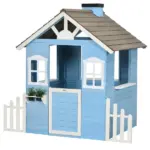 Wooden Playhouse for Kids Outdoor with Flower Pot Holders, Door, Windows, Service Stations for 3-7 Years, Blue - Image 11