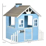Wooden Playhouse for Kids Outdoor with Flower Pot Holders, Door, Windows, Service Stations for 3-7 Years, Blue - Image 3