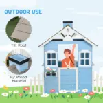 Wooden Playhouse for Kids Outdoor with Flower Pot Holders, Door, Windows, Service Stations for 3-7 Years, Blue - Image 5
