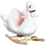 Qaba Wooden Plush Swan Rocking Horse, Ride-On Toy with Music, White and Pink, Soothing for Infants and Toddlers