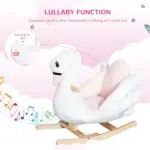 Qaba Wooden Plush Swan Rocking Horse, Ride-On Toy with Music, White and Pink, Soothing for Infants and Toddlers - Image 4