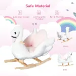 Qaba Wooden Plush Swan Rocking Horse, Ride-On Toy with Music, White and Pink, Soothing for Infants and Toddlers - Image 5
