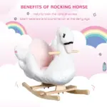 Qaba Wooden Plush Swan Rocking Horse, Ride-On Toy with Music, White and Pink, Soothing for Infants and Toddlers - Image 6