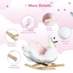Qaba Wooden Plush Swan Rocking Horse, Ride-On Toy with Music, White and Pink, Soothing for Infants and Toddlers - Image 7