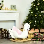Qaba Wooden Plush Swan Rocking Horse, Ride-On Toy with Music, White and Pink, Soothing for Infants and Toddlers - Image 8
